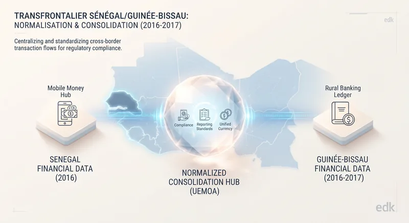 Carte de la zone UEMOA : flux de données de deux institutions convergés vers une consolidation unique